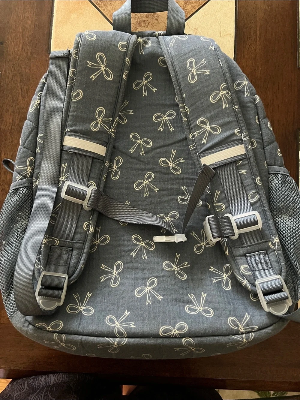 Cat & Jack Blue Quilted Kids Backpack with White Bow Print